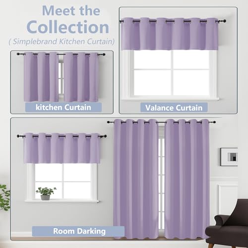 Image of Simplebrand Lilac Kitchen Valances for Windows 18 Inches Long 2 Pack, Room Darkening Window Valances for Living Room, Grommet Short Straight Drape Kitchen Curtains for Bedroom Kids Room, 40Wx18L