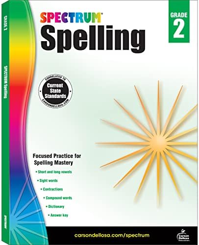 Spectrum Spelling Workbook Grade 2, Ages 7 to 8, 2nd Grade Spelling Workbook, Phonics, Handwriting Practice with Sight Words, Vowels, and Compound Words With English Dictionary - 208 Pages (Volume 72)