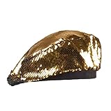Barett Cap Pailletten Hut Baskenmützen Frauen Baskenmütze Hut Damen Elegante Party Flat Cap Künstlerin Hüte-Golden_Berets_M_ (56-58_cm)