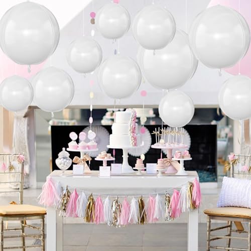 Image of 12PCS Matte White Round Foil Balloons 22 inch 15 inch 10 inch Large Mylar Balloons | White 4D Ball Balloons for Birthday Party, Graduation, Wedding, Christmas, New Year, Disco Prom, Baby Shower Party Decoration