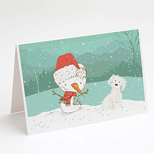 Caroline's Treasures CK2094GCA7P Maltese Snowman Christmas Greeting Cards and Envelopes Pack of 8 Blank Cards with Envelopes Whimsical A7 Size 5x7 Blank Note Cards
