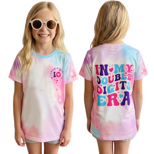 Image of IZYJOY in My Double Digits Era Shirts Girls 10th Birthday T-Shirts 10 Years Old Birthday Party Short Sleeve Summer Tee Tops