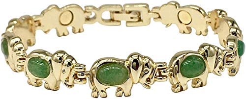 Helena Rose Magnetic Bohemian Bracelet for Women Natural Green Agate  Crystals Elephant Link Bracelet Fits Wrists Up to Adjustable-  includes