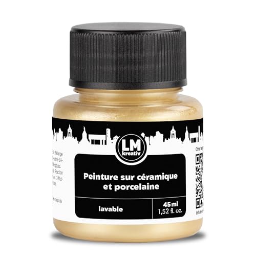LM-Kreativ Peinture céramique et porcelaine 45 ml champagne métallique, peinture pour verre et céramique, passe au lave-vaisselle, idéale pour la peinture...