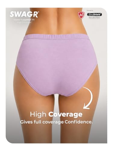 Image of SWAGR 5 Pack Women's High Coverage Super Combed Cotton Hipster Panty Set | Powered by ZincShield Anti-Bacterial Tech | BreatheSoft Fabric | MarkFree Waistband | SOXCO Style HP06