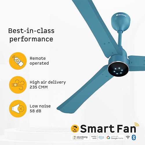 Image of atomberg Renesa Halo Smart Alexa Enabled 1200mm BLDC Ceiling Fan with Remote | BEE 5 star | High Air Delivery | Low noise | LED Speed Indicator | Sleek Design | | 3 Year Warranty |Aegean Blue