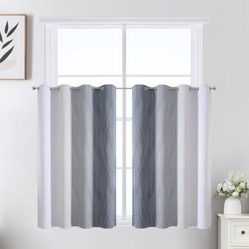 Image of Estelar Textiler Grey and Greyish White Ombre Short Blackout Curtains 36 Inch Long, Thermal Insulated Grommet Small Half Window Drapes for Cafe /Basement /RV Camper /Kitchen, 52Wx36L, 2 Panels, Gray
