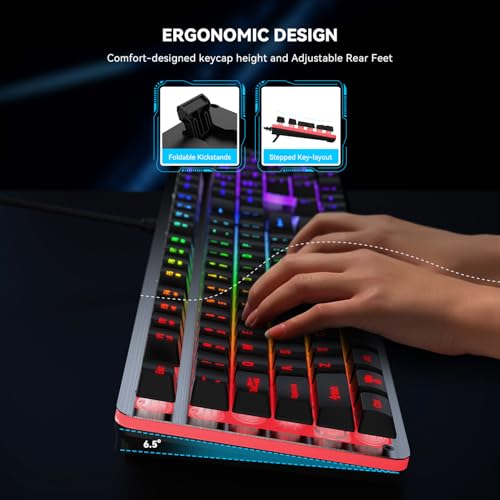 GEODMAER RGB Backlit Gaming Keyboard, 104 Keys Wired Gaming Keyboard, 8-Zone RGB Illumination, Metal Top Cover, Programmable Macro Full Size Gaming Keyboard for PC Laptop Mac Xbox