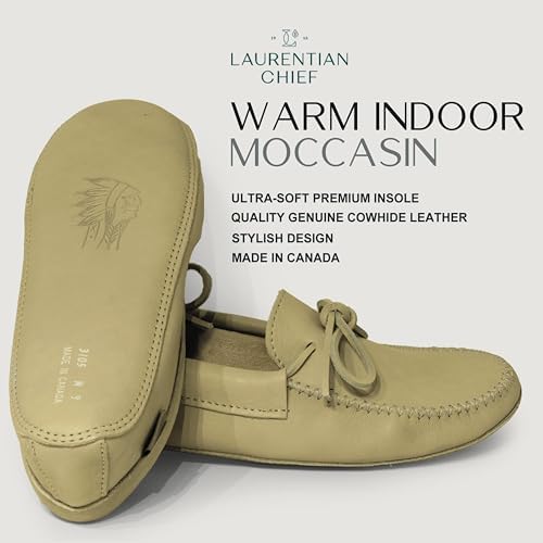 Image of Laurentian Chief Moccasin Slippers for Women with Genuine Cowhide Leather - Canadian Quality Durable Comfortable Stylish Indoor Fancy Shoes for Ladies