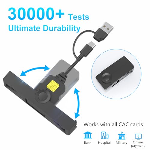 Image of CAC Reader Military USB C CAC Card Reader DOD Military USB Common Access CAC Fold Smart Card Reader ID CAC Card Reader Compatible with Mac Os, Windows 10 /11,Mac OS 10.15 and Linux Black