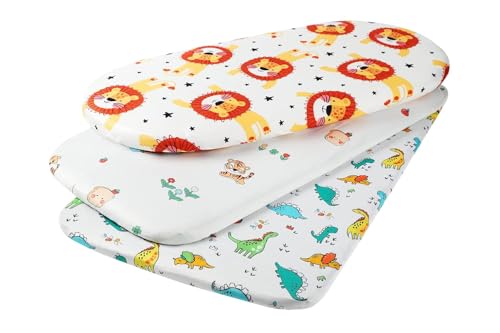 Onacosht Bedside Sleeper Bassinet Sheets 33" x 19", 3 Pack, Tiger and Lion