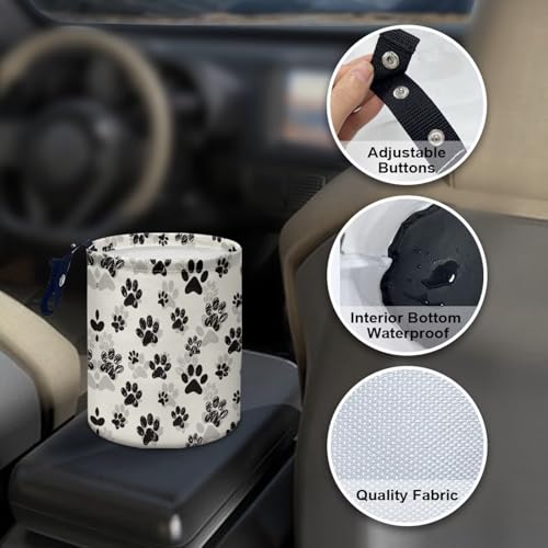 Image of Renewold Car Trash Can Car Trash Bag Foldable Hanging Dog Paw Black Beige Trash Bin Garbage Can Adjustable Button Straps Home Office Camping Picnic Beach Storage Organizer Bag Container