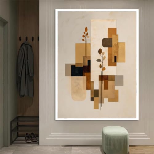 Tableau abstrait géométrique sur toile décoration murale grands blocs terreux - 2