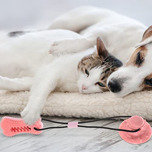 Luozzy Suction Cup Dog Chew Toy Interactive Dog Toy Dog Food Dispensing Dog Rope Toy (Pink) #TOP2