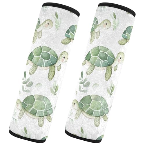 Seat Belt Covers 2 Pack Cute Turtles Leaves Car Seat Strap Covers Super Soft Watercolor Car Seat Neck Cover for Boys Girls Adults Babies M