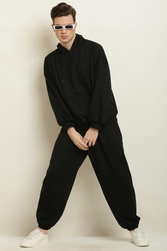 Image of Men's Fleece Long Sleeve Pullover Hoodies Set Full Length Winter Nightwear Pajama and Hoodie Set Tracksuit Gym Suit Night Suit