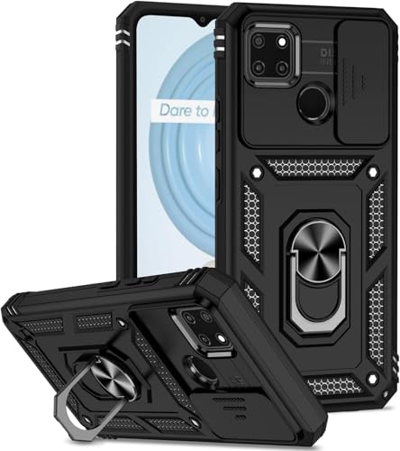 Movilear Funda Carcasa Armor para Realme C21Y 4G / Realme C25Y 4G, Antigolpes Cubierta de Camara Deslizante para Proteger con Soporte Giratorio de Anillo Color Negro Armadura Antigolpes FANA