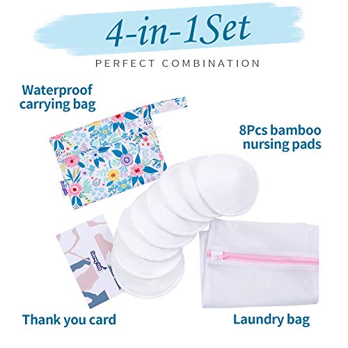 Soarwg Kids Organic Bamboo Nursing Pads For Mom, Super Absorbent Nursing Pad Washable Reusable Breast Pads For Breastfeeding, 8 Pack With Waterproof Carry Bag & Laundry Bag #TOP5
