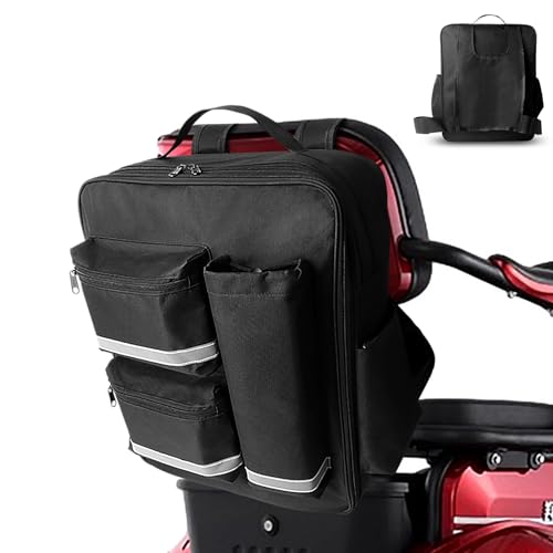 Exsivemy Mobility Scooter Bag XL Big Capacity Water Proof/Mobility Scooter Accessories Storage/Electric Tricycle Expandable Package With Reflective Strips Umbrella and Crutch Pocket(Black)