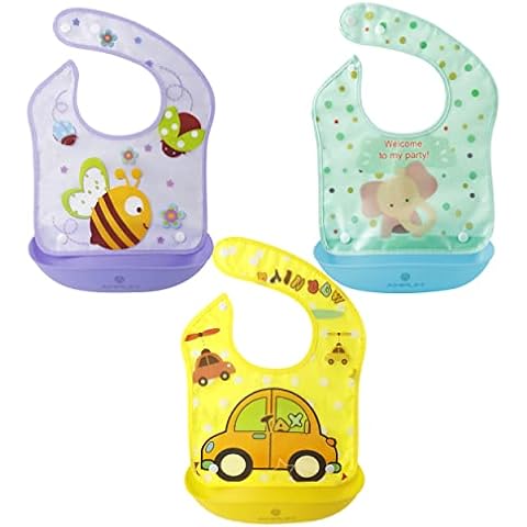 Amplim Baby Feeding Bib (3-Pack) Toddler/Baby Bibs for Eating. Waterproof, Adjustable, Lightweight. Eco-friendly PEVA material. BPA, Lead, Phthalate, Cadmium free Cover
