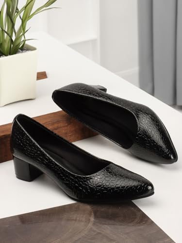 Image of Carlton London Women Stylish Slipon Pump Shoes with Block Heels, Pointed Toe for Party and Formal Occasions