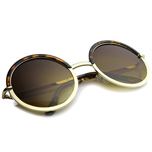 zeroUV Oversize Two-Toned Frame Slim Metal Temple Gradient Lens Round Sunglasses 54mm4