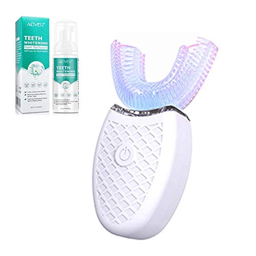 Janny-shop Cepillo de Dientes Eléctrico de 3 Velocidades Cepillo de Dientes Ultrasónico Automático en Forma de U Kit de Blanqueamiento de Dientes Impermeable(Blanco)