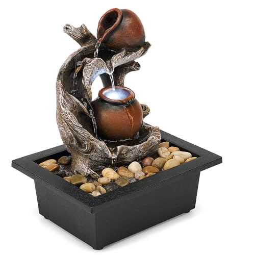 Image of Kingsyard Zen Tabletop Water Fountain, Cascading Waterfall with LED Lights