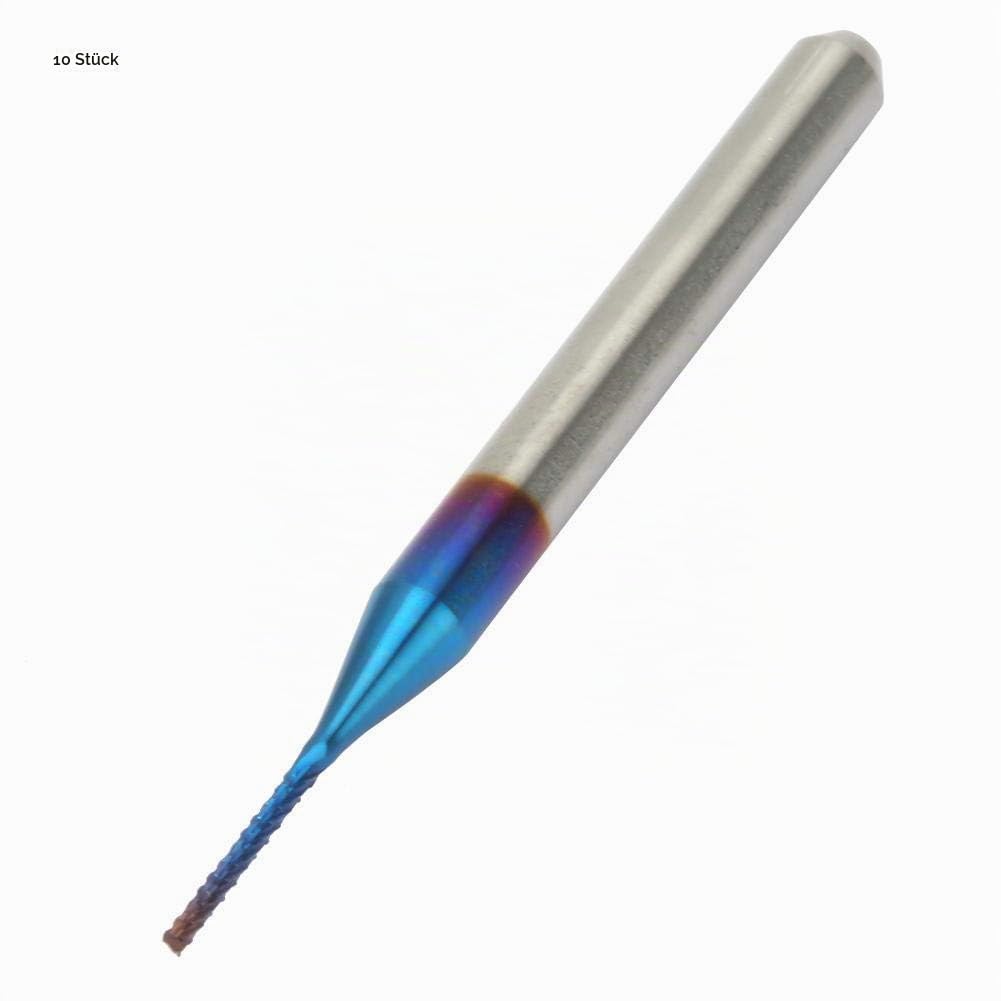 10 stücke Wolframfräser Blau Beschichtet Spiralfräser Fräsmaschine Cutter Bohrer CNC Fräser Set Werkzeug(0.8mm)
