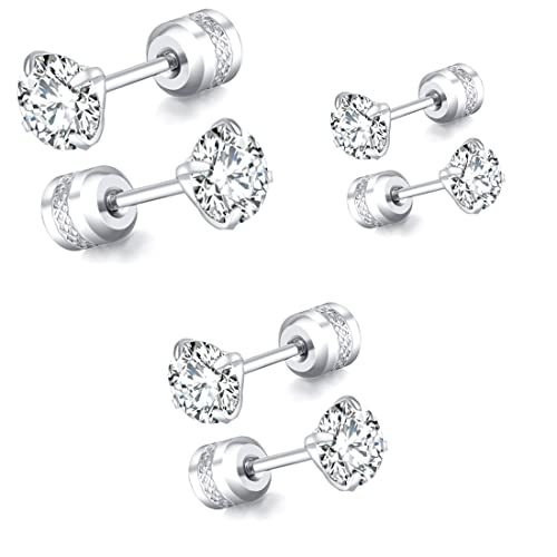 SJBAUTYO Juego de 3 pares de pendientes diamante hipoalergénicos para mujer y hombre, juego de doble estilo 3/4/5 mm con circonita helix piercing