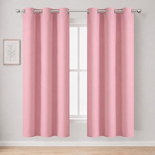LEMOMO Pink Thermal Blackout Curtains/42 x 72 Inch/Set of 2 Panels Room Darkening Curtains for Bedroom