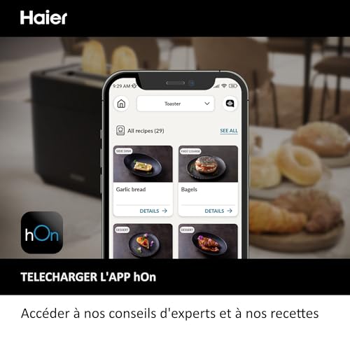 Haier I-Master Série 5 Grille-Pain, Acier Inoxydable, 2 Tranches avec Fentes Extra Profondes, Poignée de Levage pour Eviter les Brûlures, Couvercle Anti-Poussière, 7 Niveaux de Brunissage [Noir]