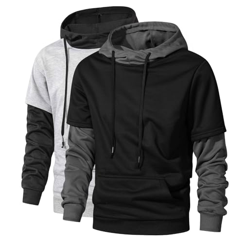 Contrast Color Pullover Hoodie Mens Patchwork Hoodies Men Long Sleeve Sweatshirts Fall Casual Teens Pullover W Pocket - Main Image