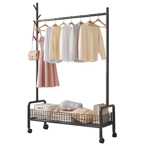 Tringle à vêtements en métal robuste avec roulettes et étagère de rangement