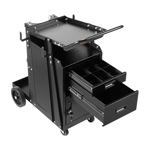 Image of VEVOR Welding Cart, 2 Drawers Welder Cart Heavy Duty with Anti-Theft Lockable Cabinet, 350LBS Static Weight Capacity, 360 Swivel Wheels, Tank Storage Safety Chains for MIG TIG Welder, Plasma Cutter