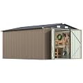 Patiowell 10x12 FT Metal Storage Shed, Heavy-Duty Outdoor Storage with Lockable Doors and Steel Frame, Utility Tool Outside Large Storage Shed for Garden, Patio, Backyard, Brown