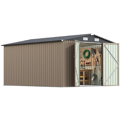 Patiowell 10x12 FT Metal Storage Shed, Heavy-Duty Outdoor Storage with Lockable Doors and Steel Frame, Utility Tool Outside Large Storage Shed for Garden, Patio, Backyard, Brown