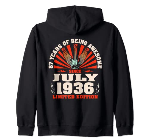 87 cumpleaños clásico para amantes de la música del guitarrista nacido en julio de 1936 Sudadera con Capucha