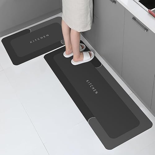 HomeCloud Rectangular Rubber Kitchen Mats For Floor Set of 2 Pcs | Non-Skid, Soft Absorbent Rugs For Kitchen, Laundry, And Hallway | 120x40Cm, 40x60cm| 4MM Thickness (Kitchen_Black)