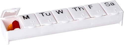 Acu-Life Organizador semanal (7 días), estuche de vitaminas y caja de medicamentos, compartimentos pequeños, blanco, fabricado en los Estados Unidos