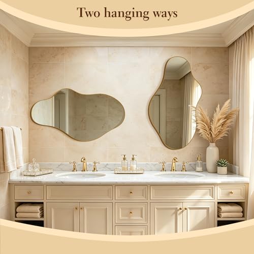 potijo Irregular Wall Mirror 24"x43" Gold Abstract Asymmetrical Mirrors for Wall, Decorative Wavy Mirror for Entryway, Bedroom, Cloakroom, Living Room, Aluminum Alloy Frame — view 3