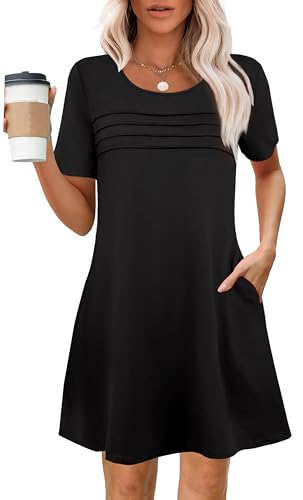 Womens Dresses Casual Short Sleeve Tunic Summer Midi Dress for Women S-XXL