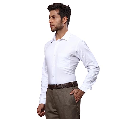 Image of Raymond Men's Pure Cotton Solid Pattern Slim Fit Semi Cutaway Collar Full Sleeve Formal Shirt