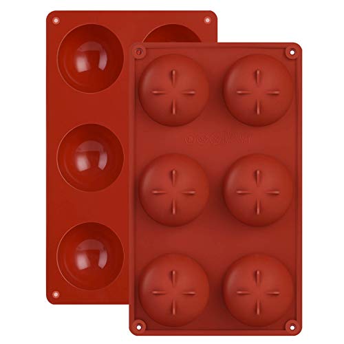 Thick Large Hot Chocolate Bomb Silicone Mold, 2021 Updated Semi Sphere Molds for Candy Cake Cocoa Jello Mould 6 Bombs (2 Pack)