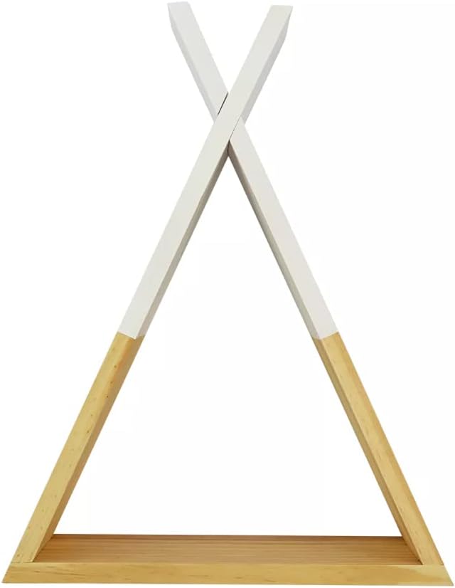 Puckdaddy Hugo Wall Shelf in Teepee Design, Natural and White, Decorative Shelf for Baby and Children's Room, 34.5 x 9.5 x 55 cm