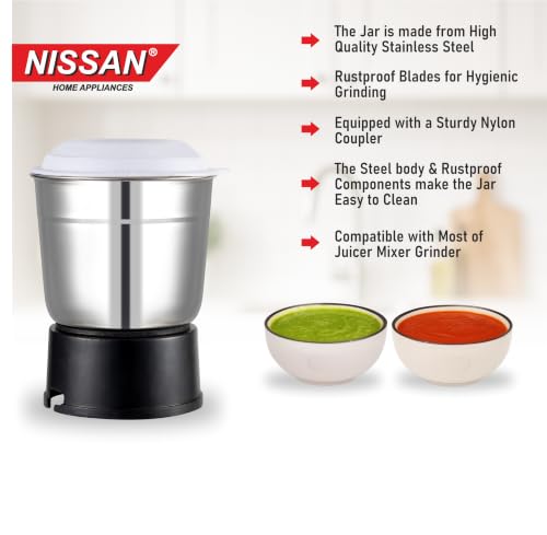 Image of Stainless Steel Juicer Mixer Grinder Jar with 6-Teeth Coupler Compatibility, 800ml