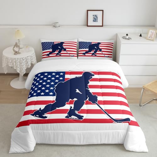 Image of Feelyou Ice Hockey Comforter Set Queen Size 3Pcs for Kids Boys Girls Teens