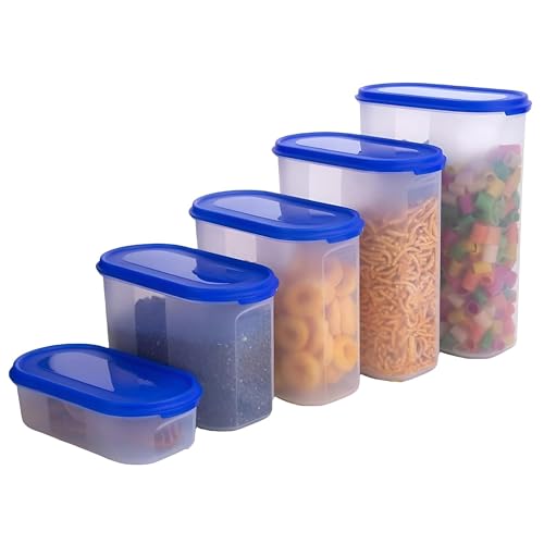Sulfar Oval Modular Plastic Storage Containers with Lid, Set of 5 (Blue)
