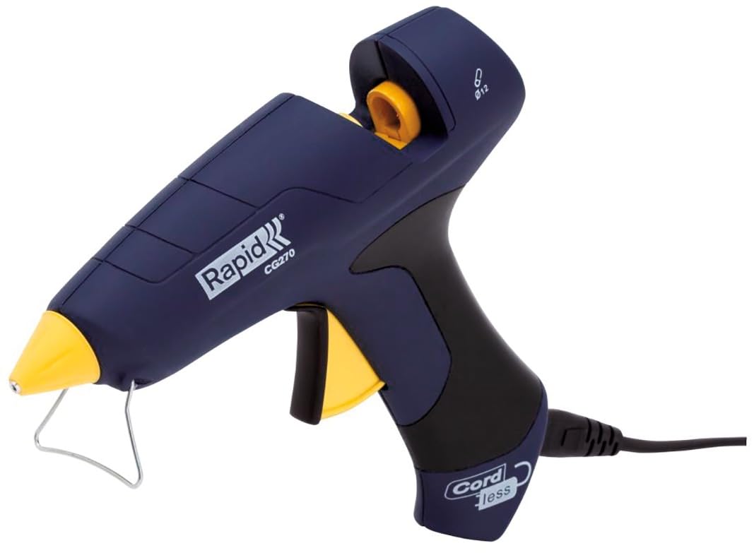 Kit Pistola Incollatrice a Caldo Senza Fili Rapid CG270 – Flusso Elevato di Colla 400g/h, per Stick di Colla da 12 mm – con 10 stick di Colla e Valigetta – per Fai da Te, Riparazioni e Fissaggi