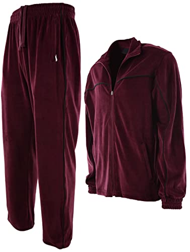 ChoiceApparel Mens Velour Tracksuit with Zippered Pockets (204-Burgundy, Large)